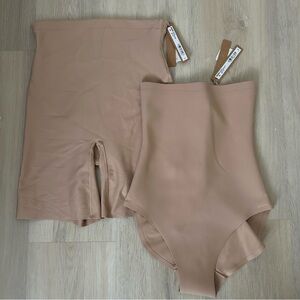Bundle! SKIMS Body Zoned Mid Rise Short and High Waisted Brief in Clay sz Medium